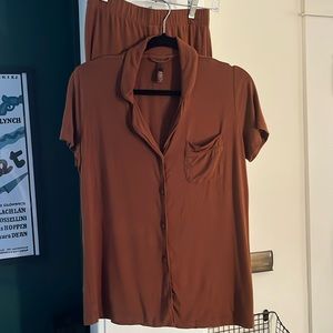 Skims brown pajamas shorts jersey set xs